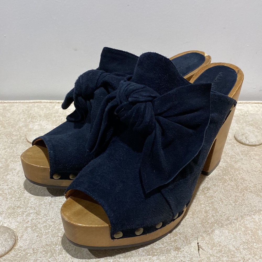 Ulla Johnson Stevie Navy Blue Suede Bow Clog Heels Size 39